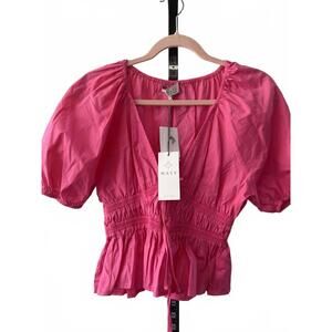 WAYF Women's Pink Puff Sleeve Top